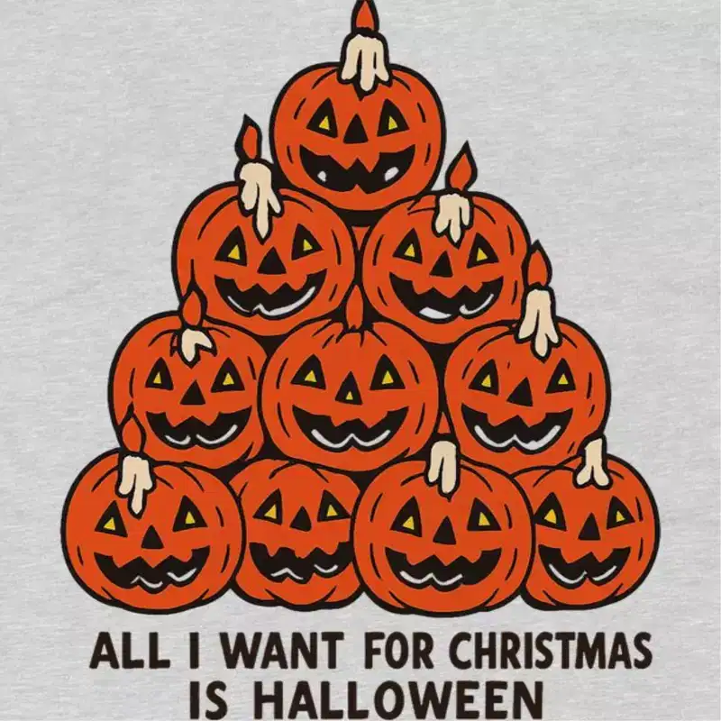 Rerun Island Women Pumpkin Pyramid All I Want For Christmas Short Sleeve Graphic Cotton T-Shirt