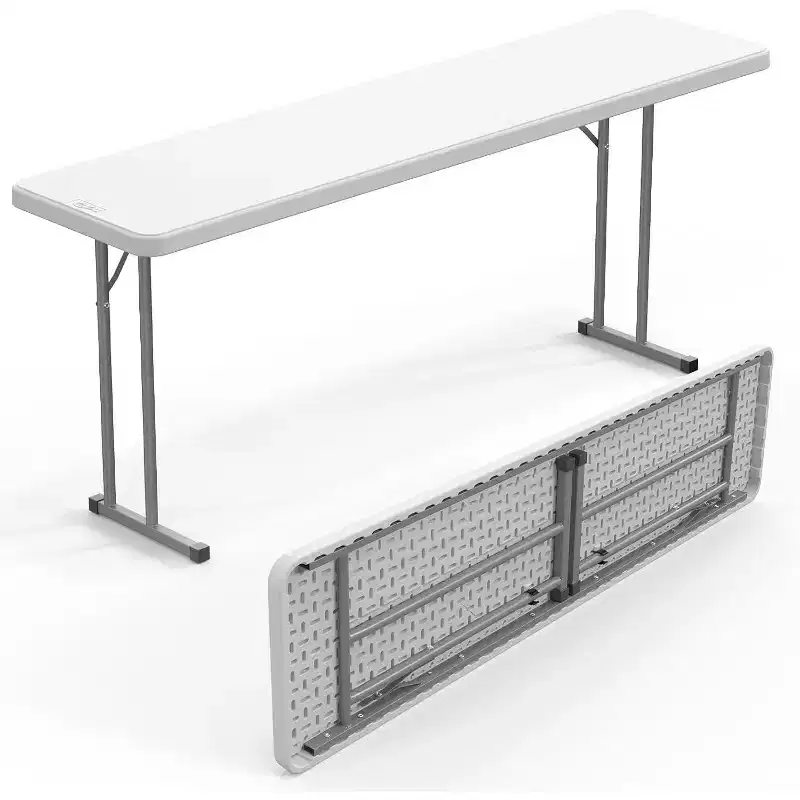 VINGLI 6 FT Narrow Folding Table,Premium Quality HDPE Material and Sturdy Metal Frame, Perfect for Buffet, Seminar, Party, Training, Home Work, White