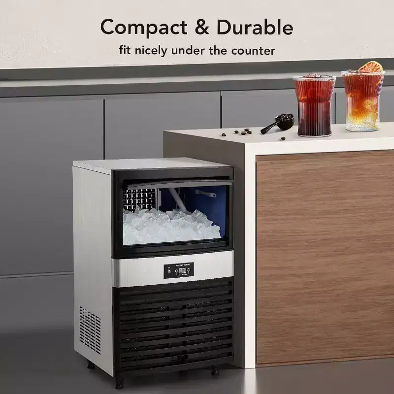 Acekool Commercial Ice Maker - 130Lbs/24H, Stainless Steel Undercounter with 33Lbs Storage, 5x9 Ice Cubes