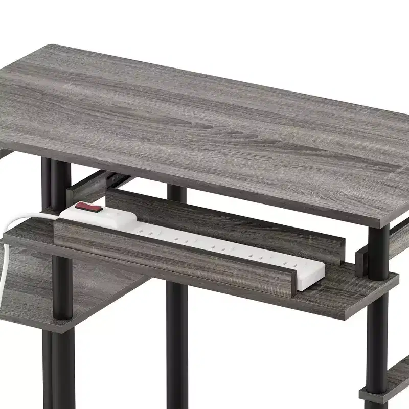 Furinno Industrial Computer Desk Home Office Workstation Study Wrting Tabel w/Keyboard Tray & Open Storage Shelf,French Oak/Black