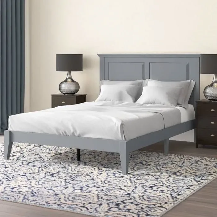 Solid Oak Platform Bed with Tapered Legs and Headboard