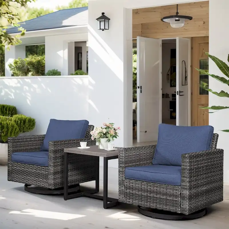 3 Piece Patio Swivel Glider Chairs Furniture Sets - Grey