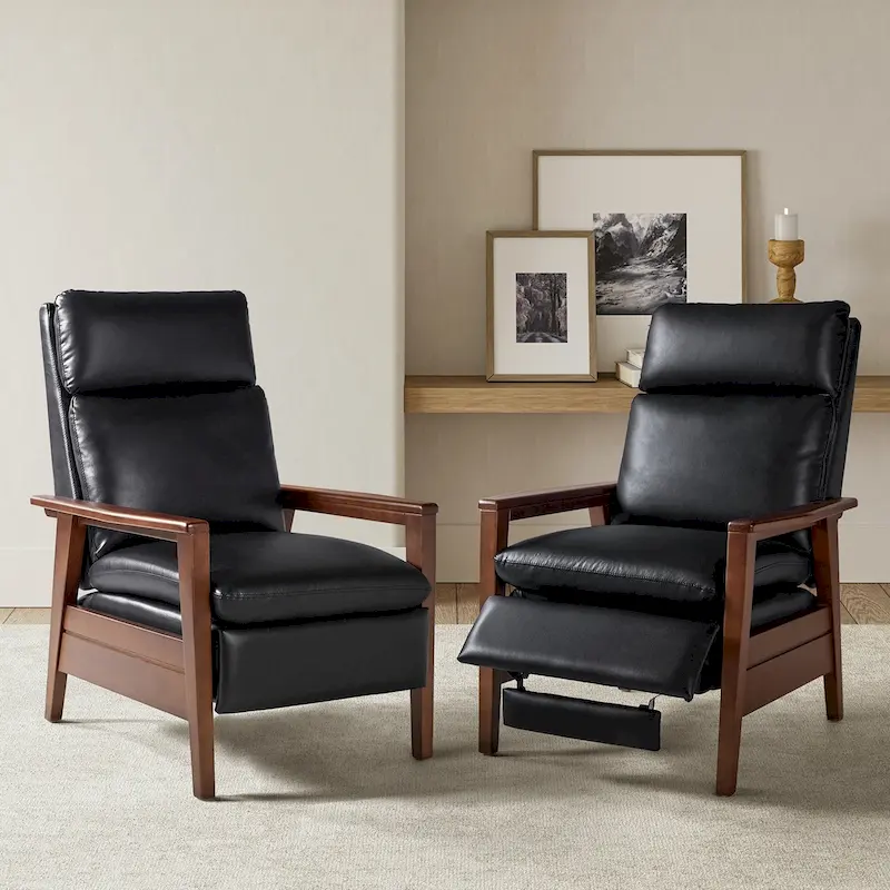 Patrick Mid-century Vegan Leather Solid Wood Recliner Set of 2 by HULALA HOME