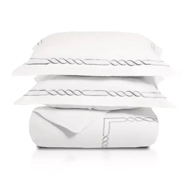 Modern Embroidered Infiniti Loop Cotton Duvet Cover and Pillow Sham Set - Blue Nile Mills