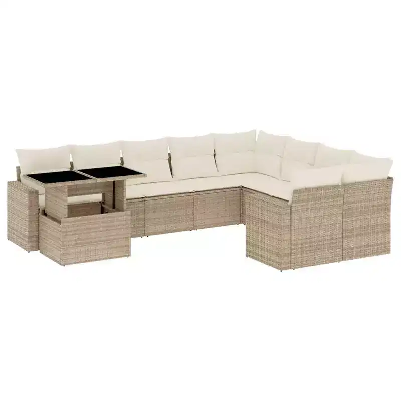vidaXL Patio Sofa Set with Cushions Outdoor Furniture 10 Piece Poly Rattan