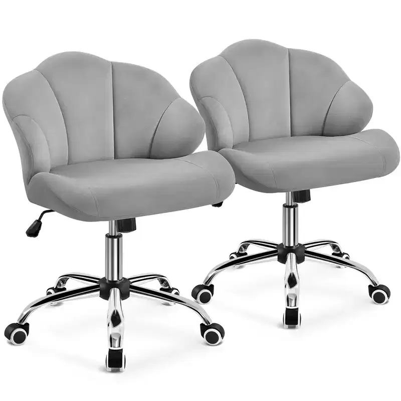 Yaheetech Set of 2 Swivel Upholstered Desk Chair with Tufted Shell-Shaped Back and Adjustable Seat Height