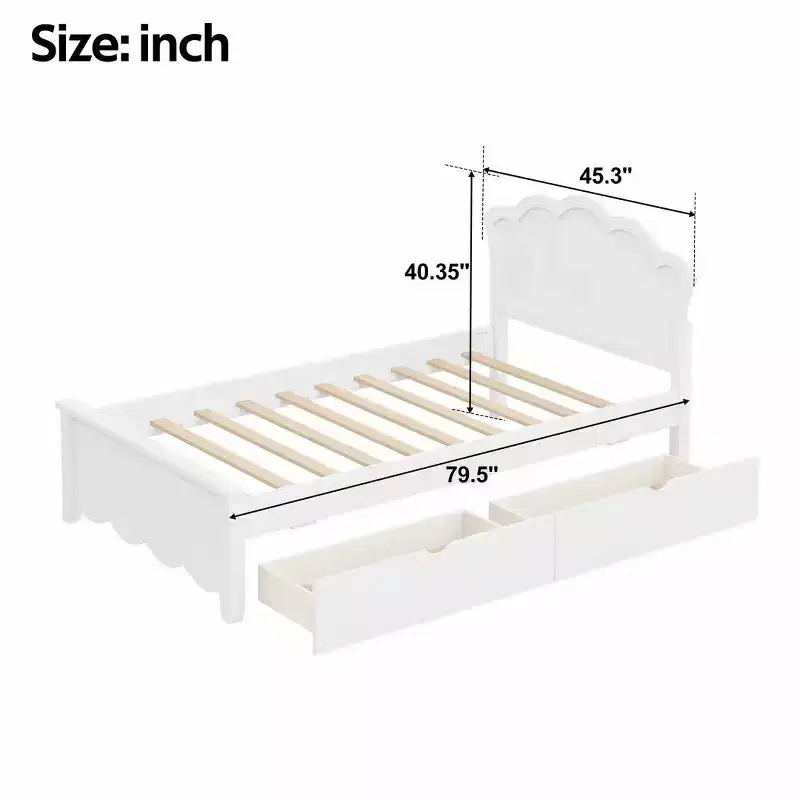 White Storage Platform Bed with Headboard, 2 Drawers 鈥?Twin/Full