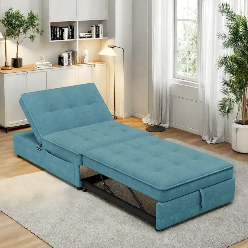 72.5 Linen 4-in-1 3-Seater Sleeper Sofa with 5-Level Adjustable Backrest And Storage Pocket