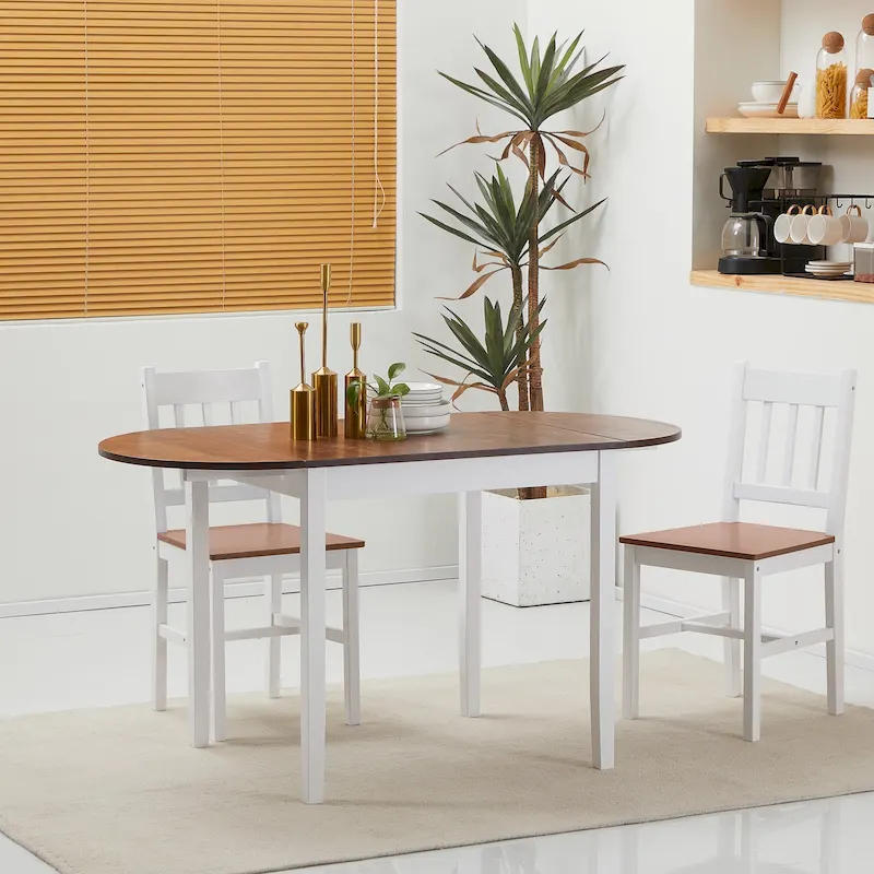 HOMCOM 55 Solid Wood Kitchen Table, Drop Leaf Tables for Small Spaces, Folding Dining Table