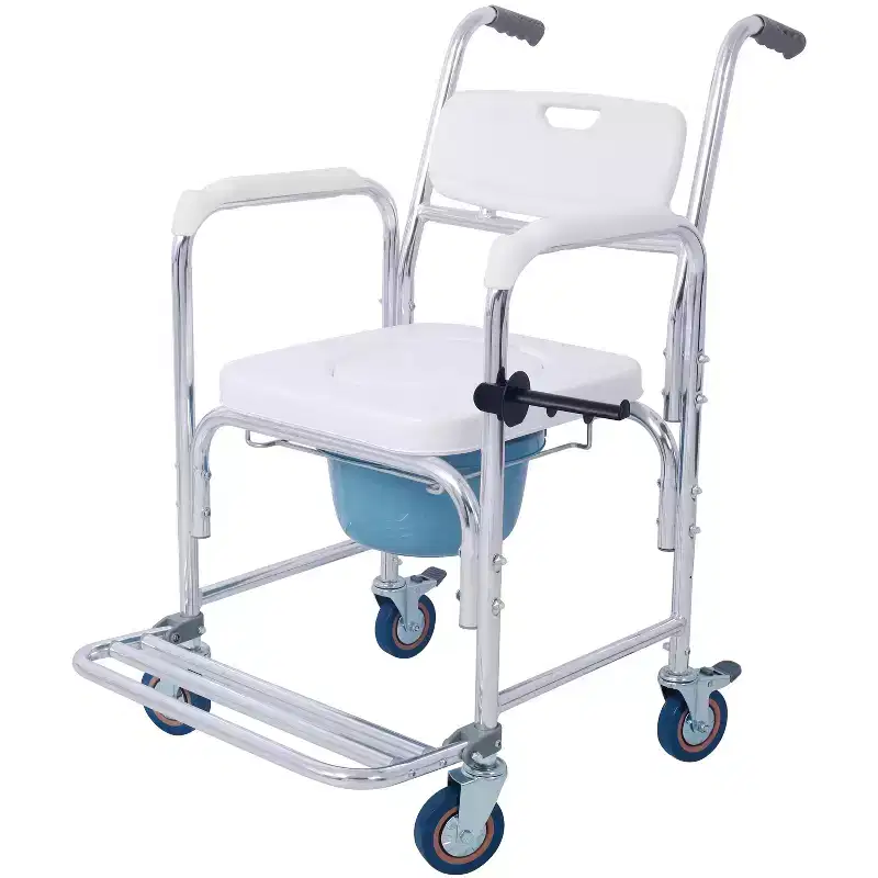 WHLCKS Rolling Shower Chair with Wheels & Commode, Adjustable Bath Transfer Chair for Elderly, Disabled & Handicap, Padded Seat, Locking Casters