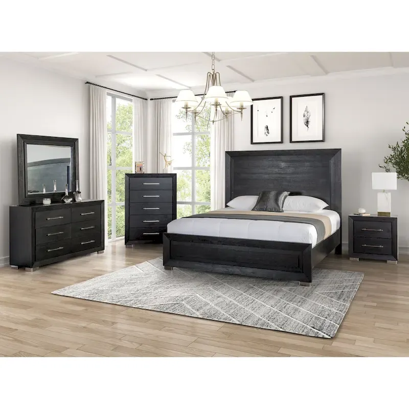 Furniture of America Alaric Modern Black Solid Wood 6-Piece King Bedroom Set Cedar-Lined Bottom Drawer
