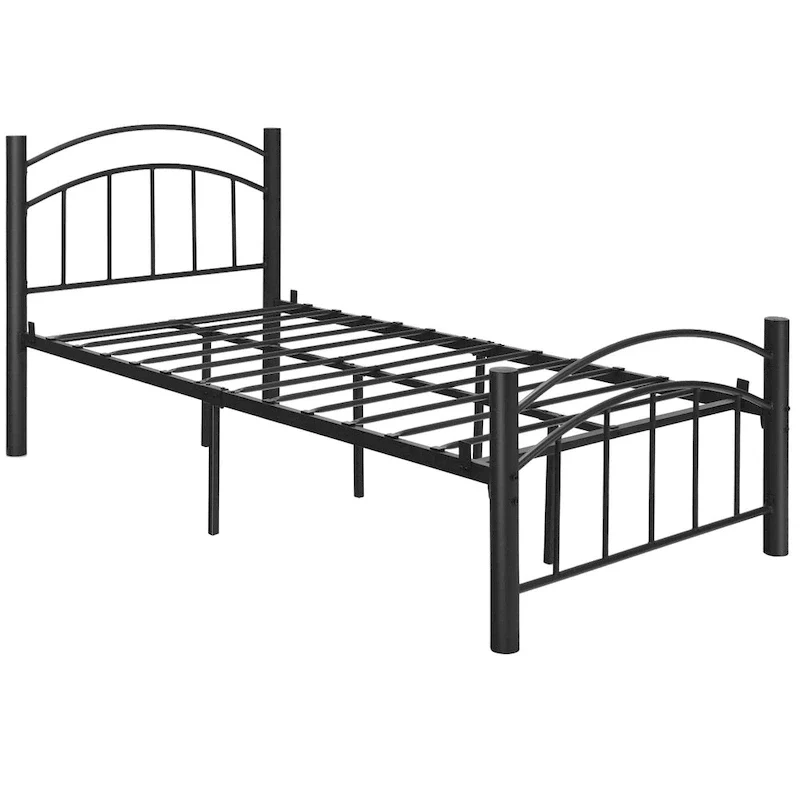 Black Metal Platform Bed Frame with Arched Headboard and Footboard