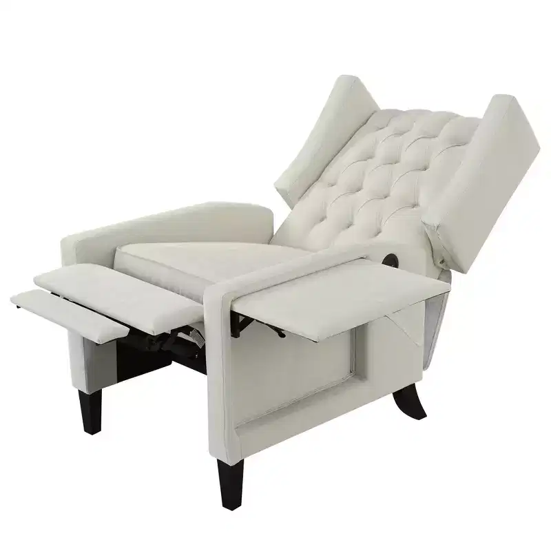 Button-Tufted Upholstered Pushback Recliner Chair with Foldable Side Table
