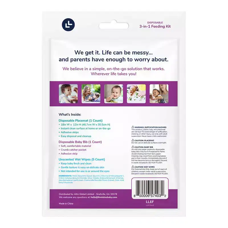 LinnieLou Disposable 3-in-1 Feeding Kit: Non-Woven Fabric, Rectangle Shape, Solid Pattern