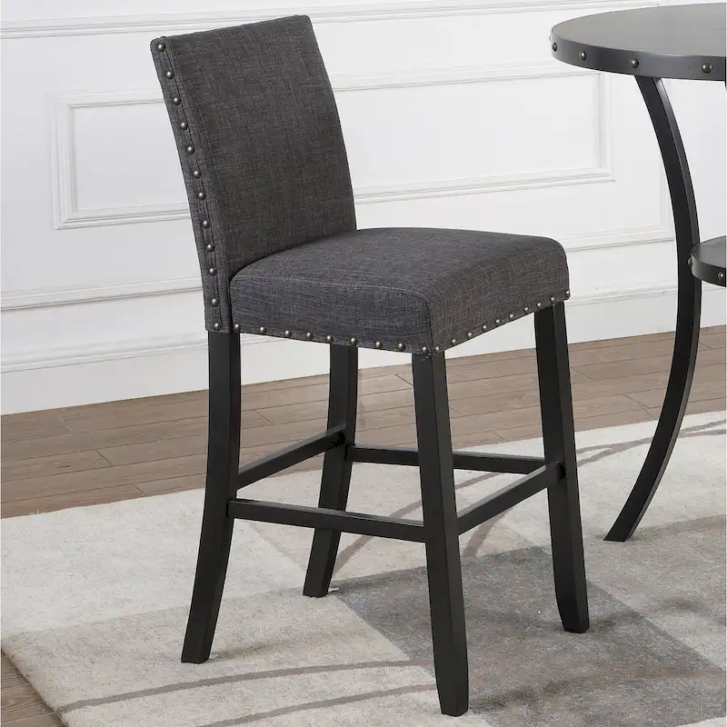Roundhill Furniture Biony Fabric 29 Bar Stools with Nailhead Trim (Set of 2)