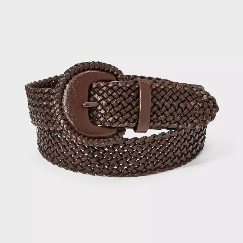Western Faux Suede Half Moon Buckle Woven Western Belt - Universal Thread Brown