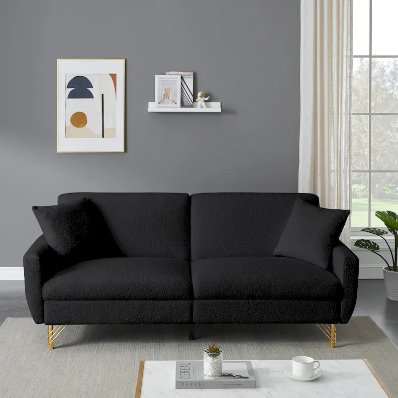 74.41 Inch Teddy Velvet sofa bed with Separate adjustment backrest and Storage Function