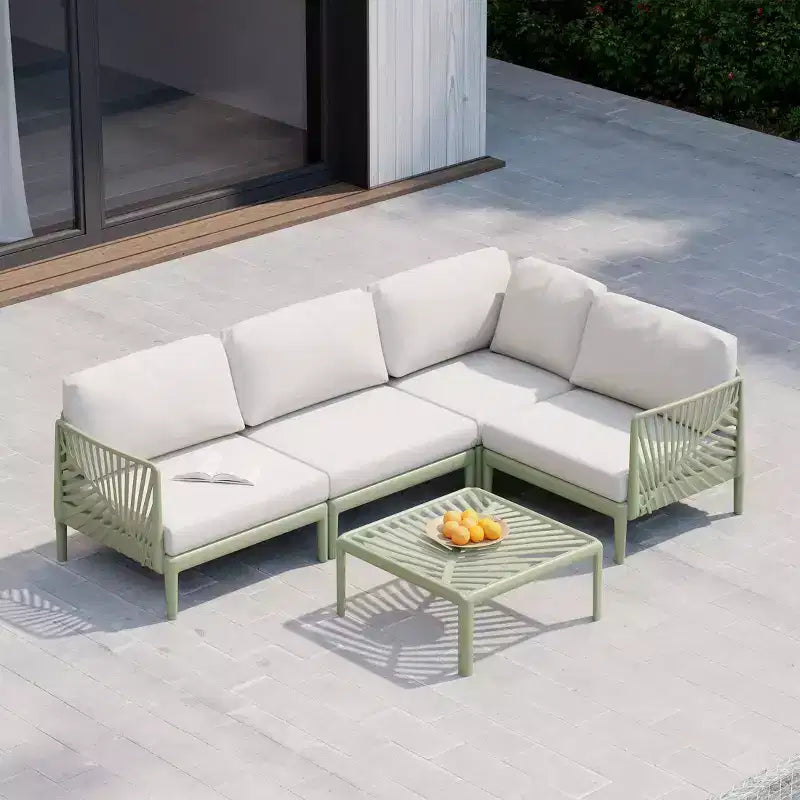 WestinTrends Playa Modern 4-Piece Polypropylene Resin Modular L Shaped Patio Furniture Sectional, Green
