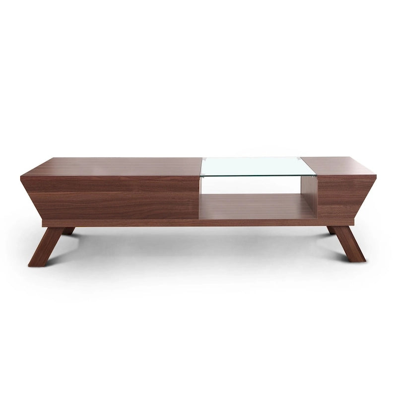 Kress Mid-Century Modern Walnut 47-inch Glass Insert 1-Shelf Coffee Table by Furniture of America