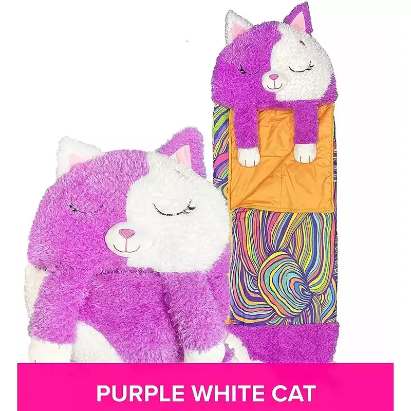 Happy Nappers: S4 Pillow & Sleepy Sack: Medium - Purple & White Cat - 54x20