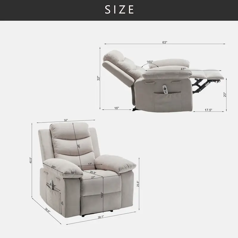 Power Recliner Chair with Adjustable Massage Function, Recliner Chair with Heating System for Living Room
