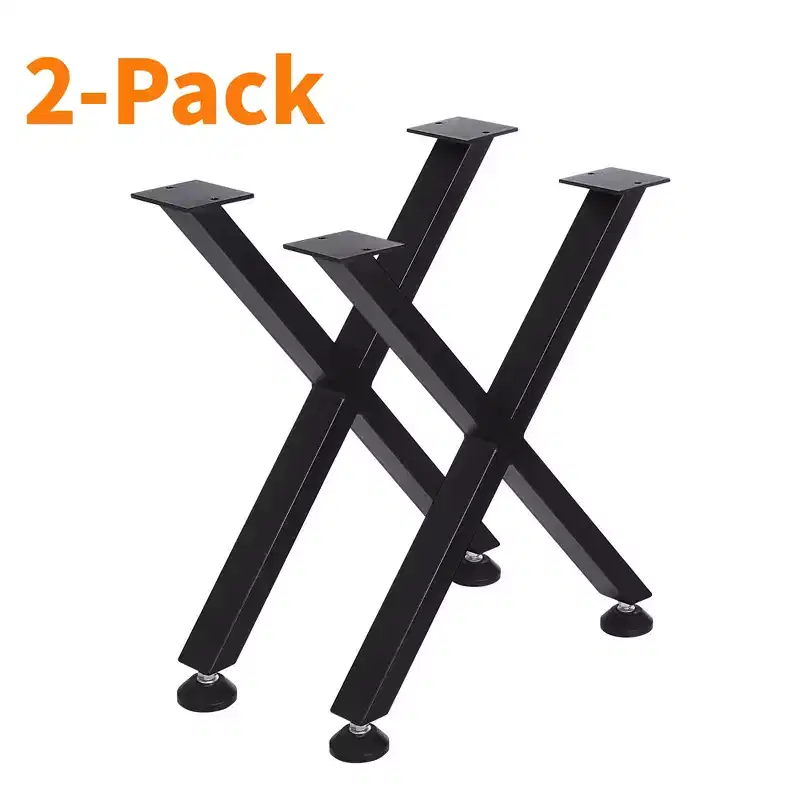 Garvee Metal Coffee Table Legs, Heavy Duty X-Shaped Table Legs with Adjustable Feet for Dining Table, Workbench, Set of 2, Black