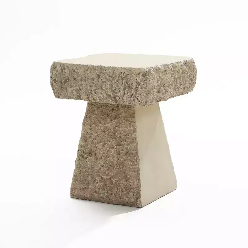 LuxenHome Outdoor Side Table, 18 Rock Square Cement Side Table for Patio, Small Concrete Accent End Table for Balcony, Garden Stool