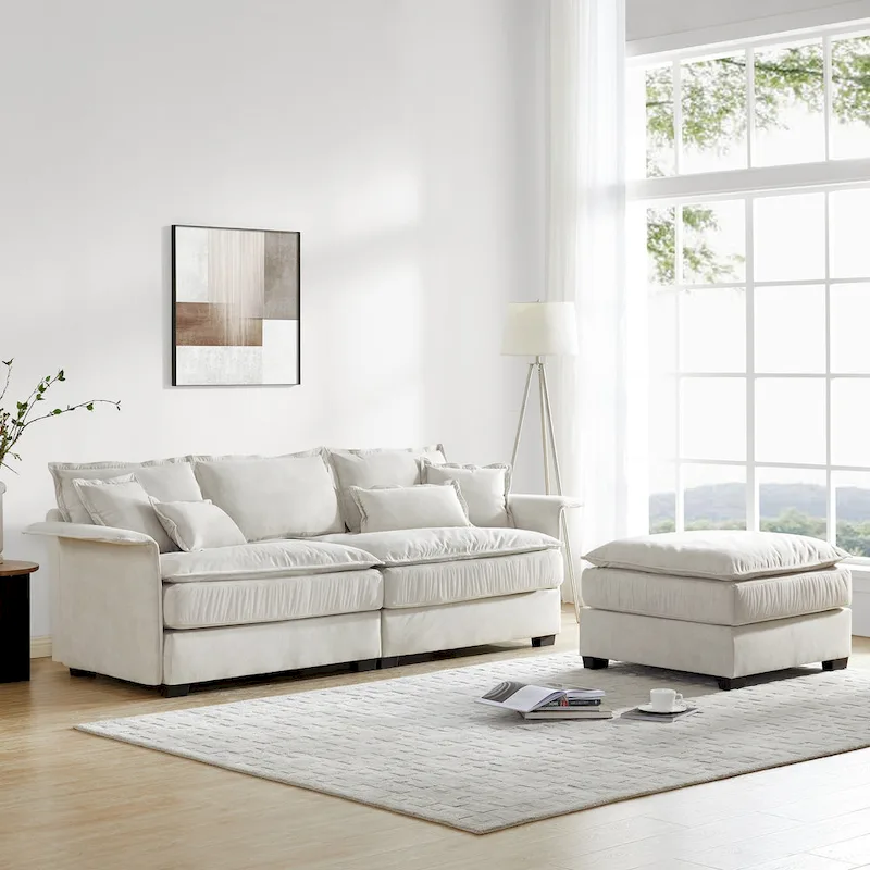 [VIDEO provided][New]95*66Oversized Luxury Sectional Sofa with Bentwood Armrests,4 seat Upholstered Indoor Furniture with Doubl