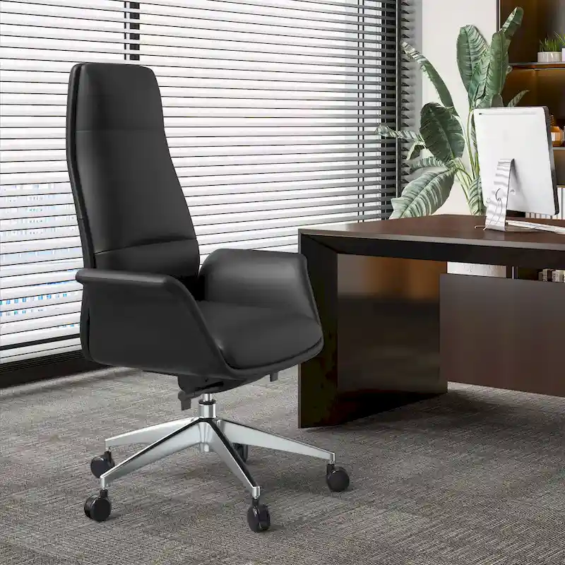 High-Back Leather Office Chair with Swivel and Tilt