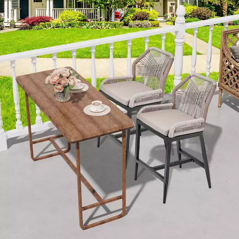 Counter Height Bar Stools Set of 2, Rattan Woven Barstools with Back and Arms