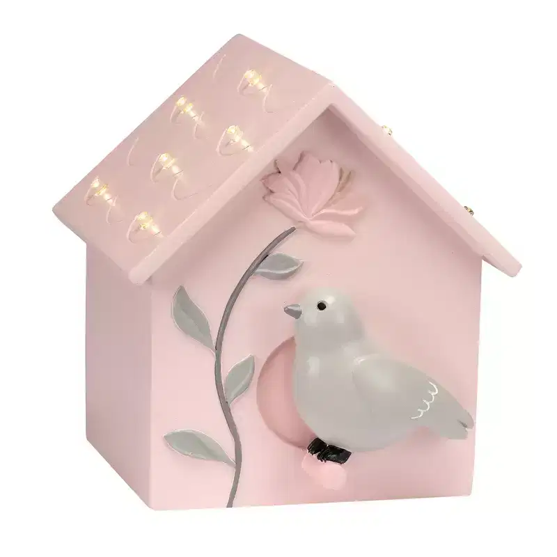 Lambs & Ivy Petals Pink/Gray Birdhouse Table Top Night Light LED Lamp