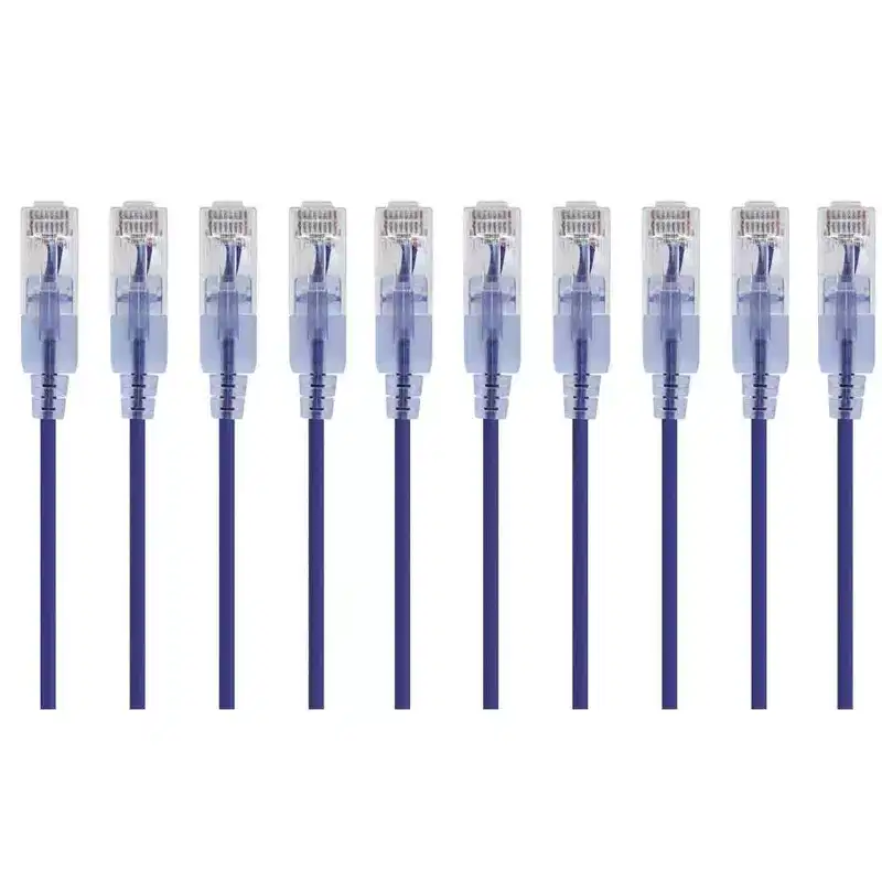 Monoprice SlimRun Cat6A Ethernet Patch Cable - Network Internet Cord - RJ45, Stranded, UTP, Pure Bare Copper Wire, 30AWG, 2ft, Purple, 10-Pack