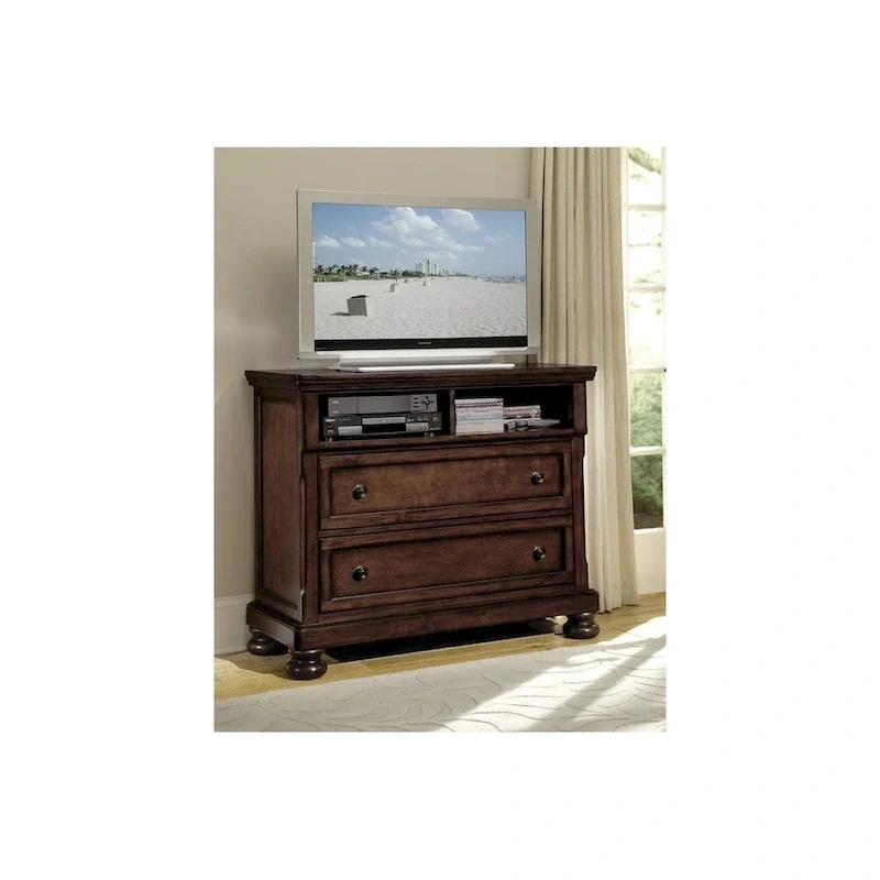 Chelsey 4 Piece Brown Cherry Traditional Storage Sleigh Platform Bedroom Set