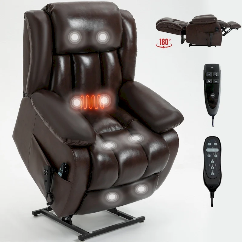 Dual Motor Infinite Position Up to 350 LBS Electric Medium size Genuine Leather Brown Power Lift Recliner Chair