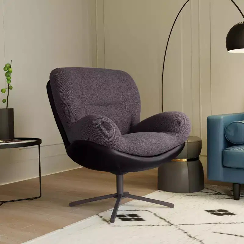 Accent Chair, Modern Swivel Office Chair, Modern Chenille Chair with Faux Leather and Metal Base Frame, Accent Chair for Small Spaces