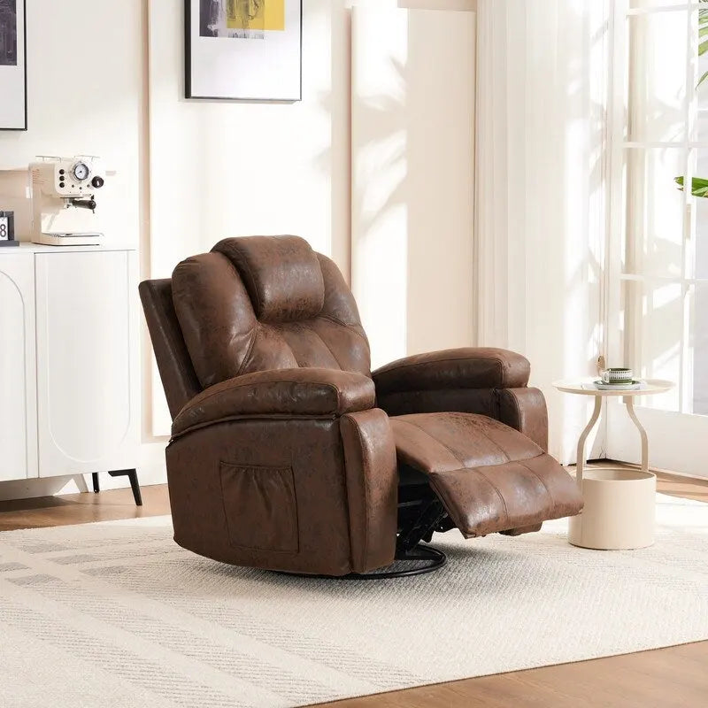 Oversize Swivel Recliner Sofa Chair with Cup Holder and Side Pocket
