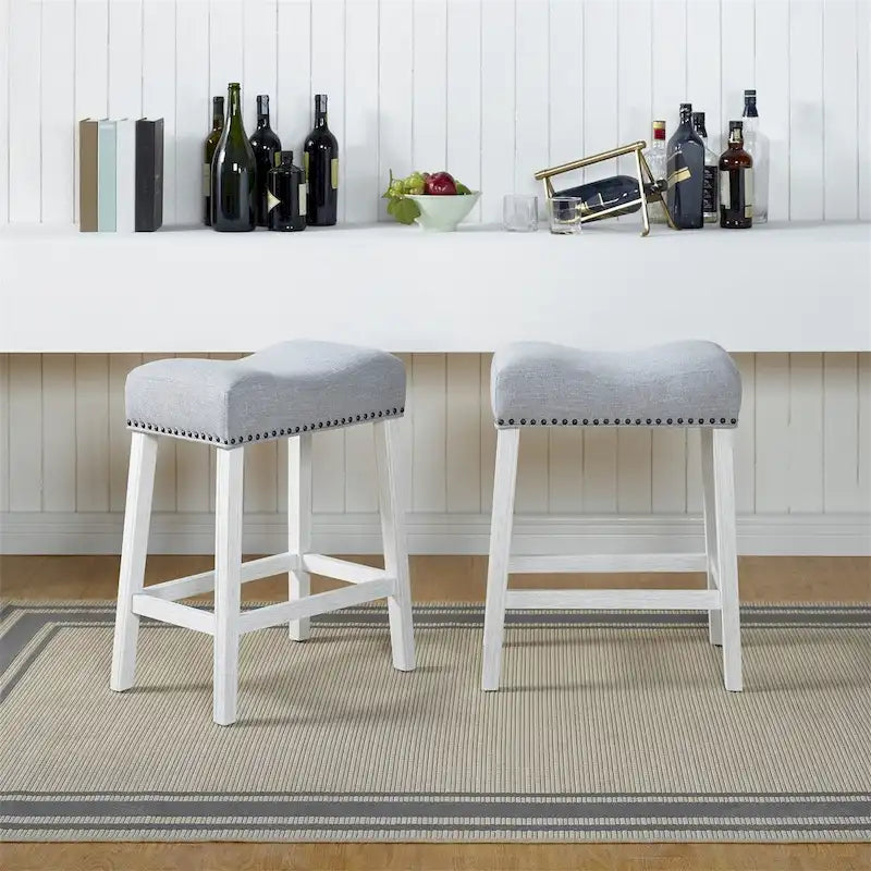 Set of 2 Upholstered Counter Height Backless Saddle Seat Stools