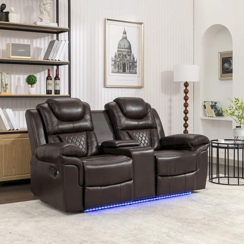 Home Theater Seating Manual Recliner Loveseat with Hide-Away Storage
