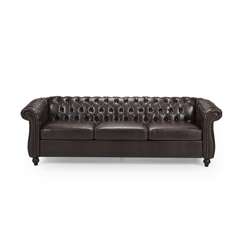 Parksley Tufted Chesterfield Faux Leather Sofa by Christopher Knight Home