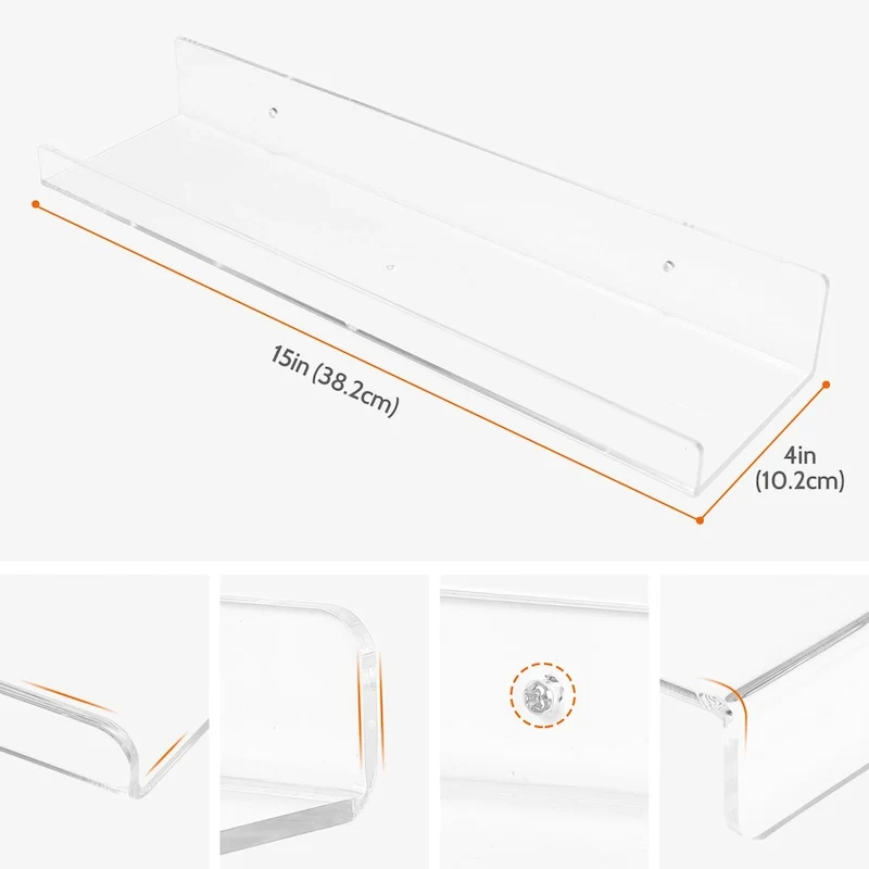 Acrylic Floating Shelves for Wall, Clear Acrylic Shelves for Bathroom Bedroom Living Room and Kitchen Room Wall Display Shelf