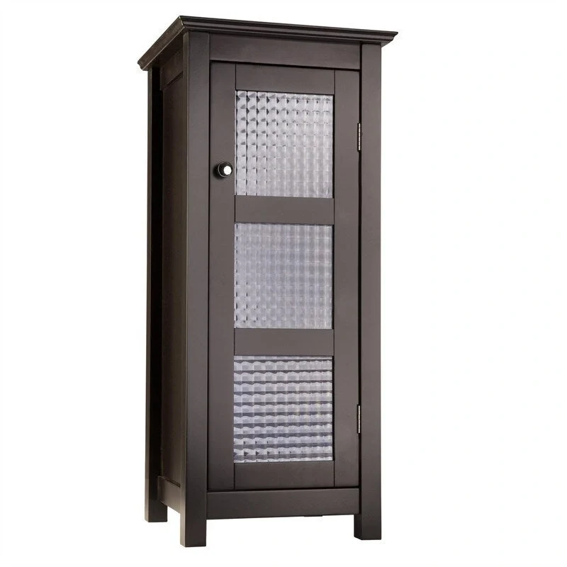 Home Wooden Bathroom Cabinet Floor & Glass Door Brown - 13D x 13.5W x 30.5H
