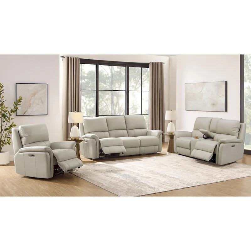 Hydeline Erindale Zero Gravity Power Recline and Headrest Top Grain Leather Sofa, Loveseat and Recliner
