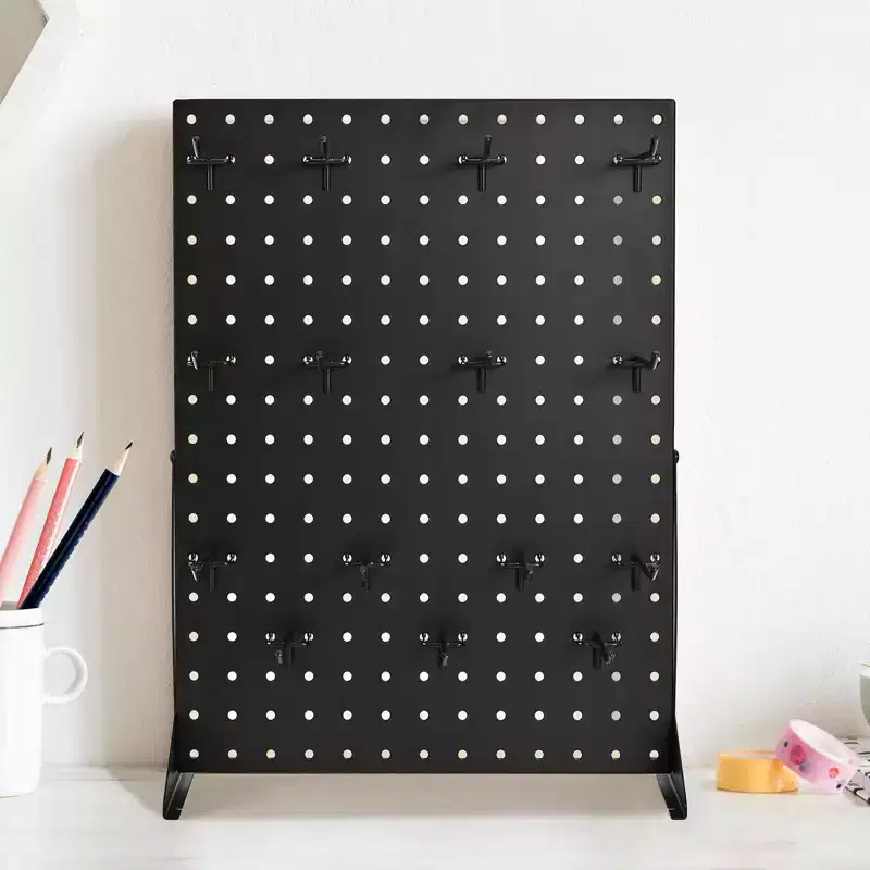 VEVOR Pegboard Display Stand, 17 x 13 Inch Tabletop Pegboard Display Stand with 30 Hooks, Thickened Cold-Rolled Steel Peg Board Panel, Black (2 PCS)