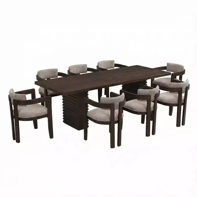 Christopher Knight Home Elena Farmhouse 9 Piece Dining Table with Rubberwood Upholstered Chairs