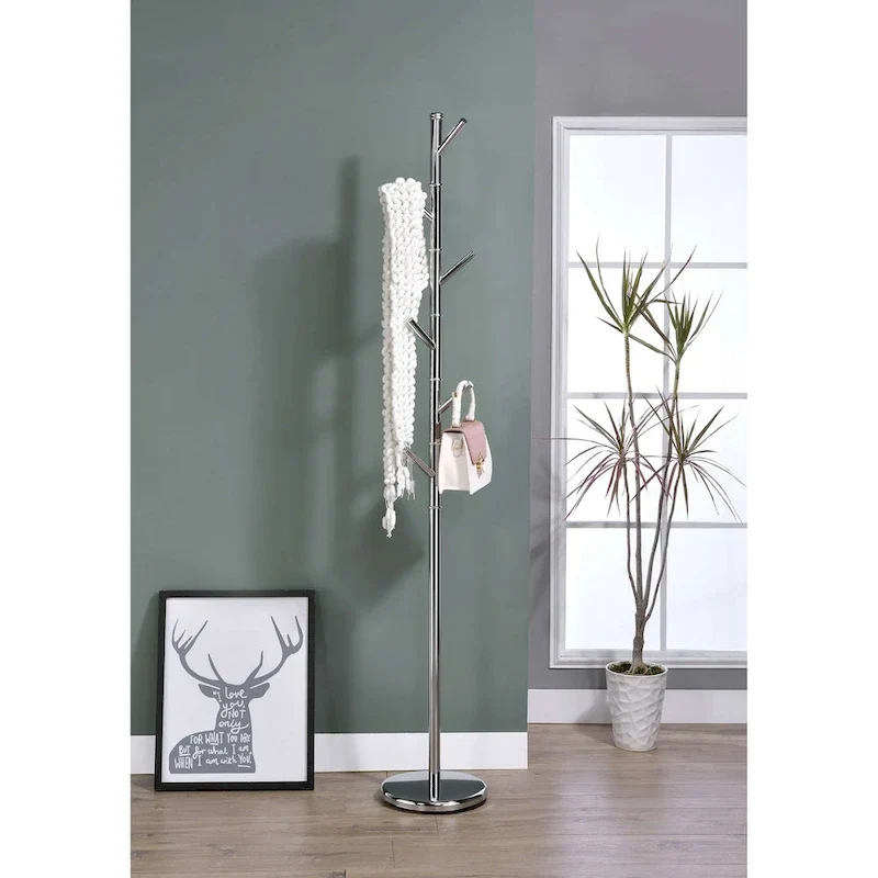 Modern 6 Hook Metal Coat Rack (Chrome)