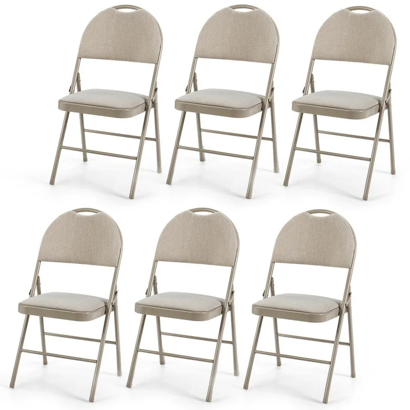 6 Pack Folding Chairs Portable Padded Office Kitchen Dining Chairs-Beige - 18.5 x 20 x 35 (L x W x H)