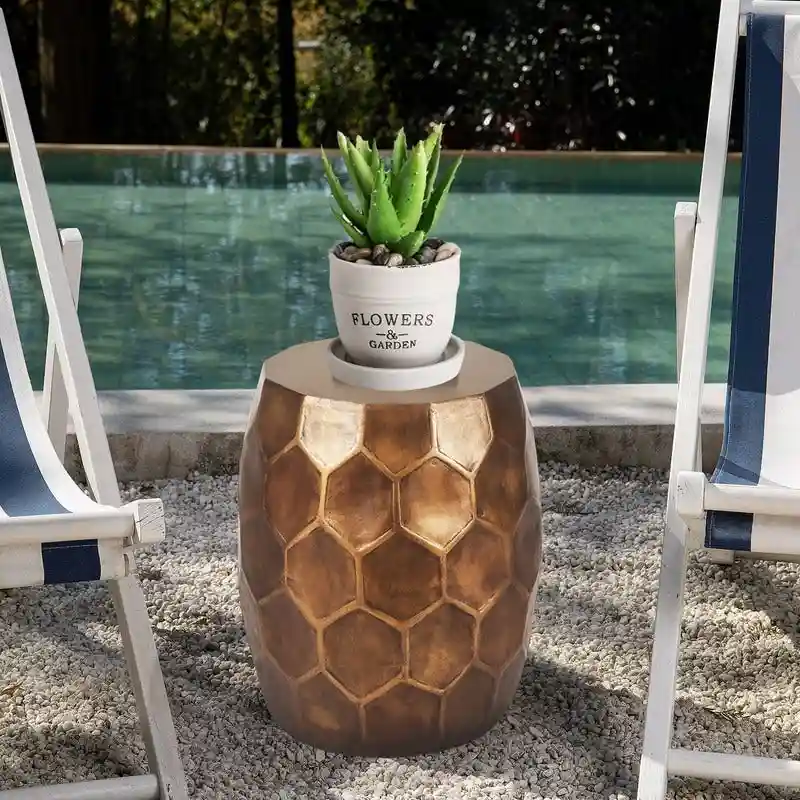Round Copper Concrete End Table, Outdoor Side Table or Stool for Patio