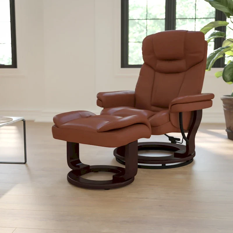 Contemporary Multi-Position Recliner and Curved Ottoman with Swivel Base - 34 - 44.5D x 33W x 41.25H