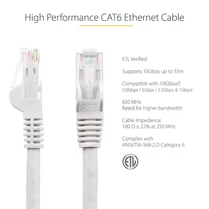 StarTech.com N6PATCH50WH 50 ft White Snagless Cat6 Network Patch Cable