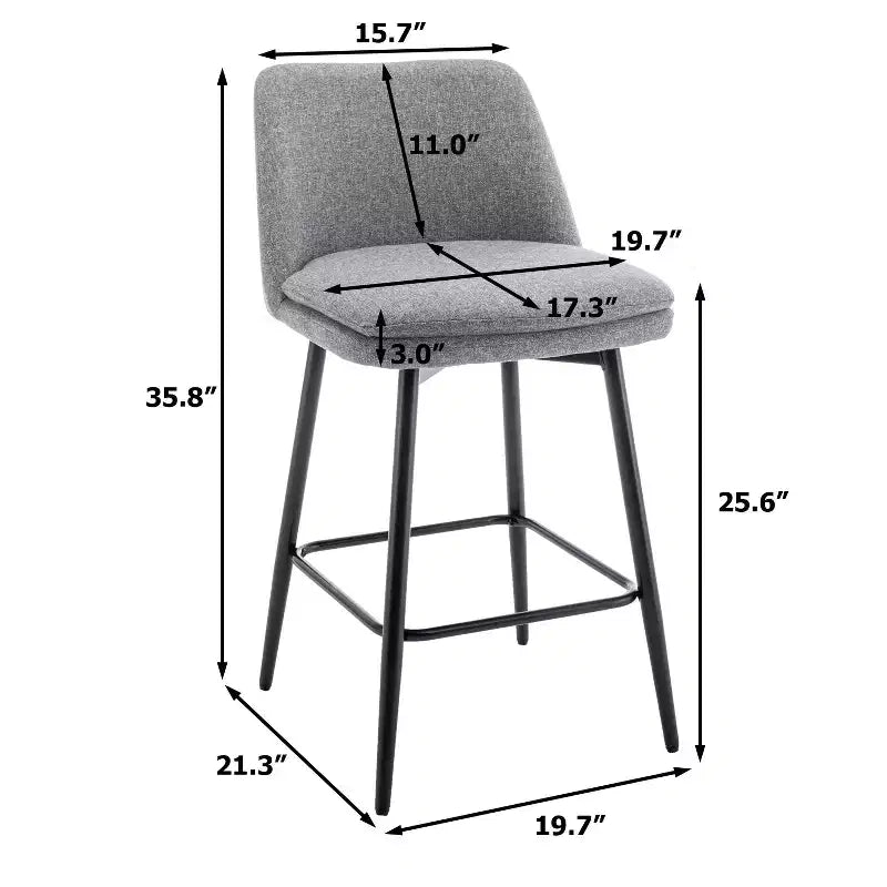 Homy Casa Set of 2 Counter Height Swivel Bar Stools with Upholstered Seats, 25.6 Seat Height